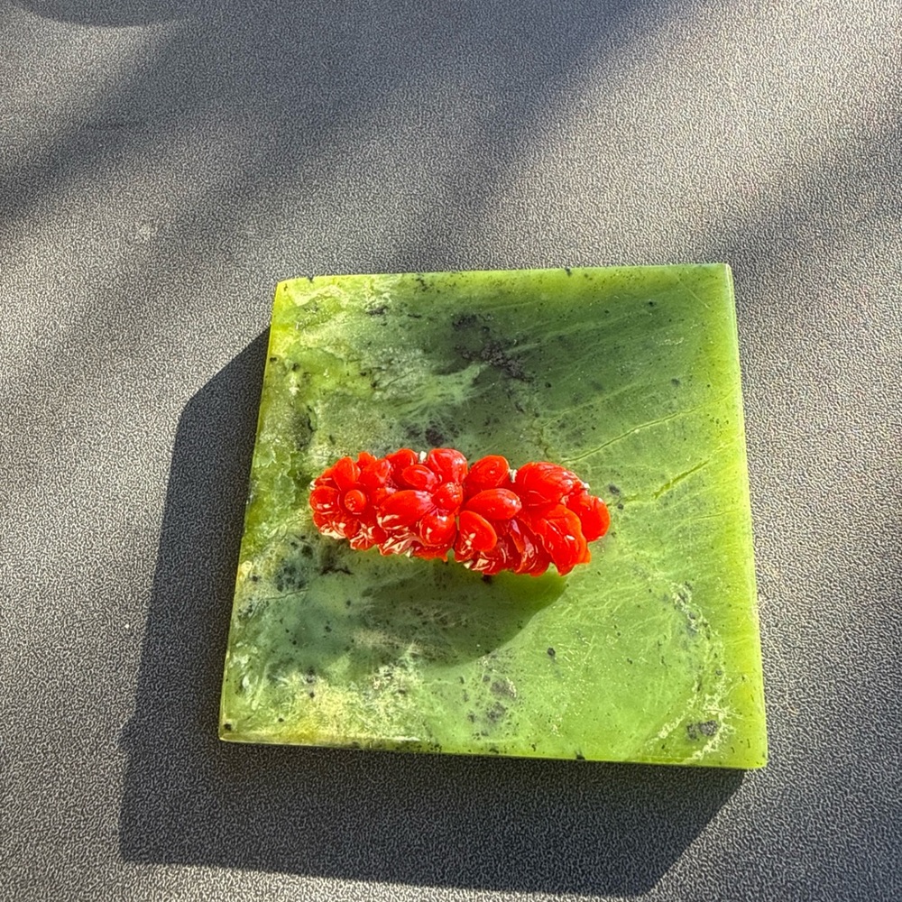 Antique Japanese Hand Carved Pin Natural Momo Coral